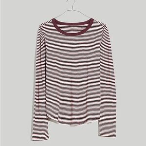 Madewell Whisper Cotton Crewneck Long-Sleeve in Yoshi Stripe small